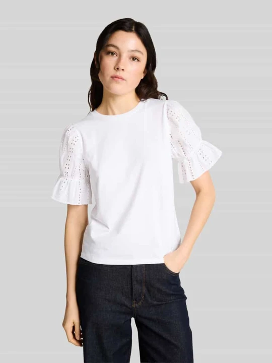 Zdjęcie produktu T-shirt o kroju loose fit z czystej bawełny z ażurowym haftem Tom Tailor Biały