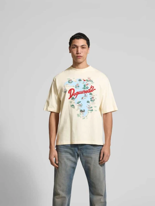 Zdjęcie produktu T-shirt o kroju loose fit z nadrukiem z logo Dsquared2 Beżowy