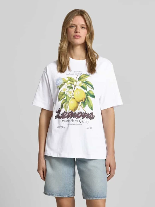 Zdjęcie produktu t-shirt o kroju loose fit z nadrukiem z motywem model 'MILLOW' JJXX Biały