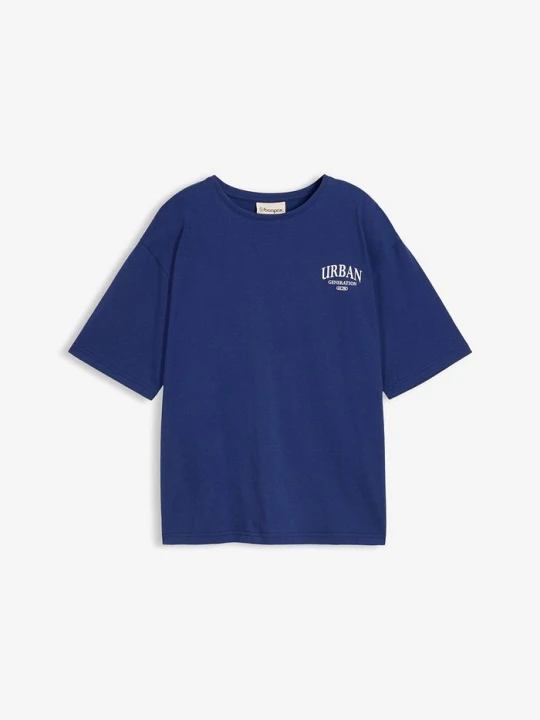 Zdjęcie produktu T-shirt o kroju oversize z czystej bawełny organicznej, z nadrukiem na plecach BonPrix niebieski