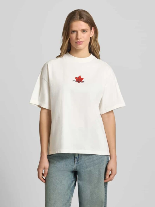 Zdjęcie produktu T-shirt o kroju oversize z przeszyciem z etykietą model 'MODRA' Pegador Beżowy