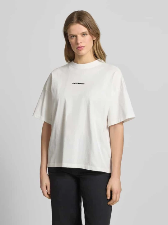 Zdjęcie produktu T-shirt o kroju oversize z przeszyciem z logo model 'BRACY' Pegador Beżowy