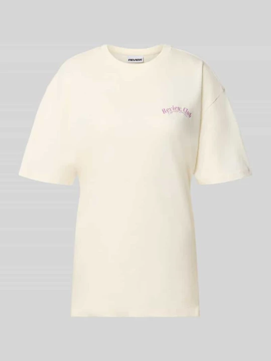 Zdjęcie produktu t-shirt o kroju oversized fit z czystej bawełny z detal z logo REVIEW Złamany biały