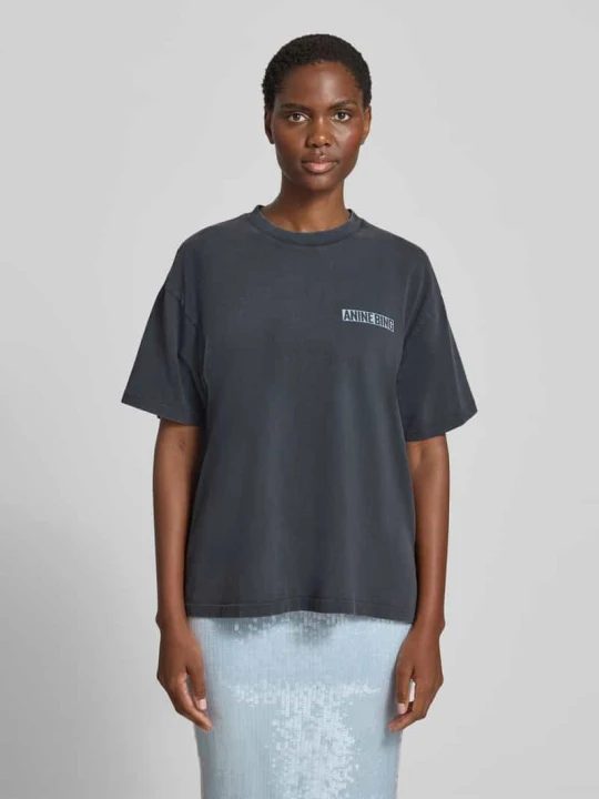 Zdjęcie produktu t-shirt o kroju oversized fit z nadrukiem z logo Anine Bing Czarny