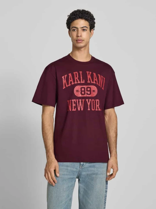 Zdjęcie produktu t-shirt o kroju oversized fit z nadrukiem z logo model 'Heritage' Karl Kani Bordowy