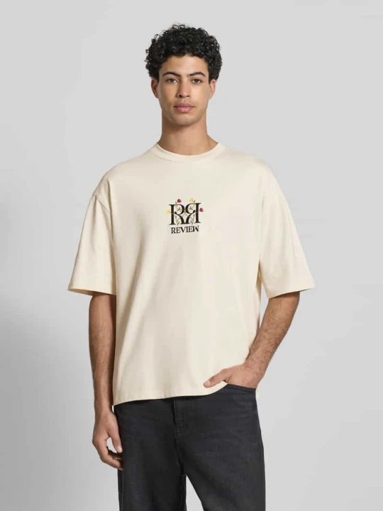 Zdjęcie produktu T-shirt o kroju oversized fit z wyhaftowanym logo REVIEW Écru