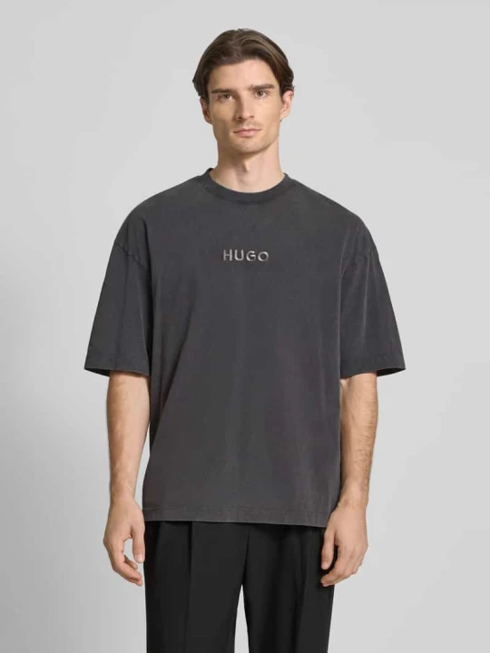 Zdjęcie produktu T-shirt o kroju oversized z czystej bawełny model ‘DELW’ Hugo Średnioszary