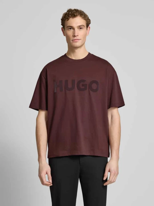 Zdjęcie produktu Oversizowy T-shirt z czystej bawełny model „DINKEE” Hugo Bordowy