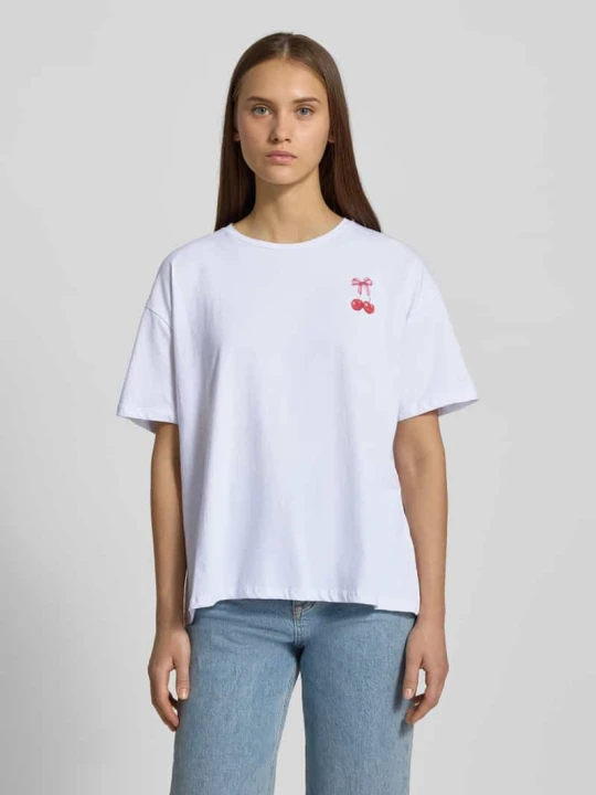 Zdjęcie produktu T-shirt o kroju oversized z czystej bawełny model ‘MIKKA’ Pieces Biały