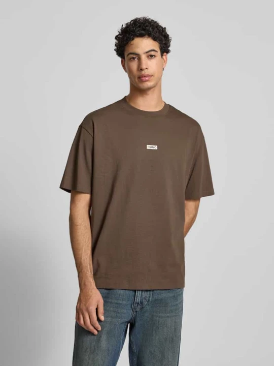 Zdjęcie produktu T-shirt o kroju oversized z czystej bawełny model ‘NALONO’ Hugo Ciemnobrązowy