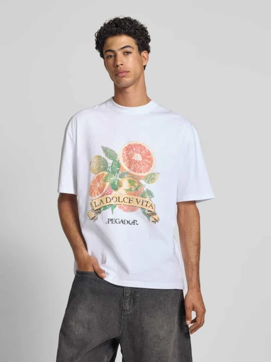 Zdjęcie produktu T-shirt o kroju oversized z nadrukiem z logo model ‘HULE’ Pegador Biały