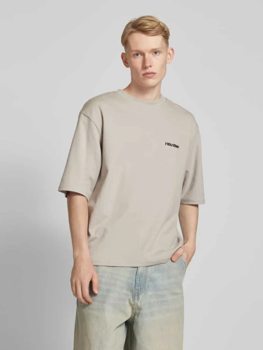 Zdjęcie produktu T-shirt o kroju oversized z nadrukiem z logo REVIEW Średnioszary