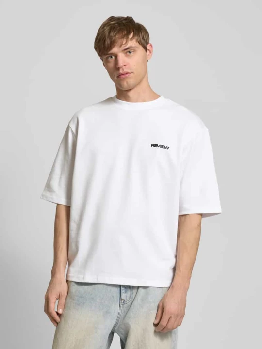Zdjęcie produktu T-shirt o kroju oversized z nadrukiem z logo REVIEW Biały