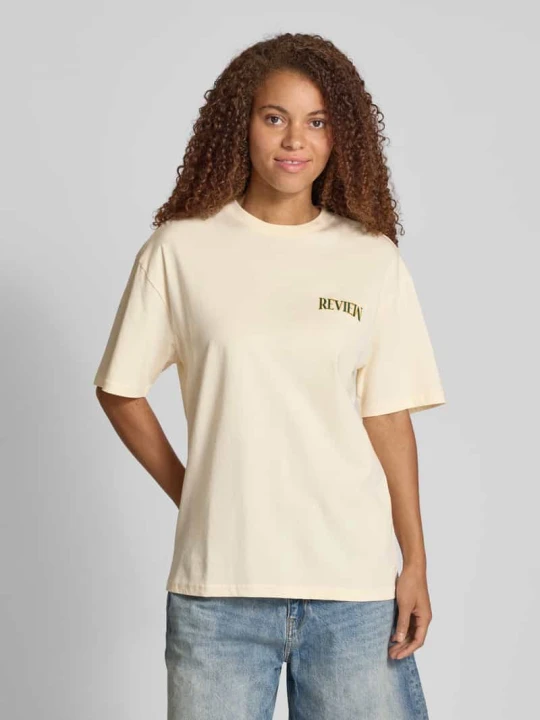 Zdjęcie produktu T-shirt o kroju oversized z nadrukiem z logo REVIEW Złamany biały