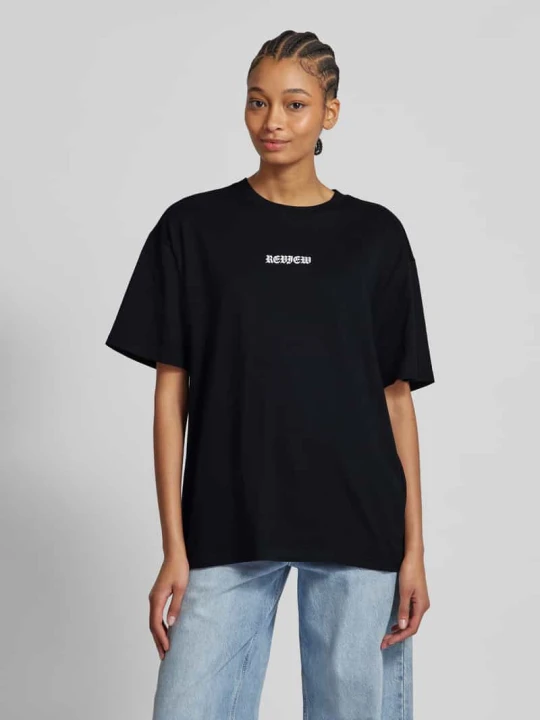 Zdjęcie produktu T-shirt o kroju oversized z nadrukiem z logo REVIEW Czarny