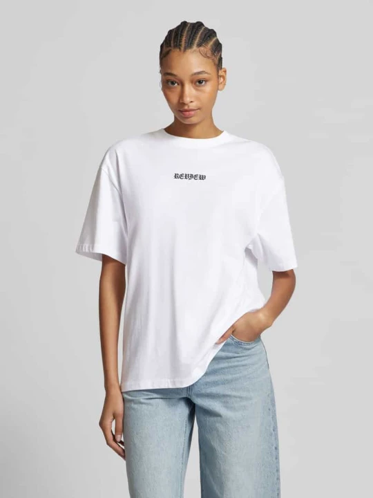 Zdjęcie produktu T-shirt o kroju oversized z nadrukiem z logo REVIEW Biały