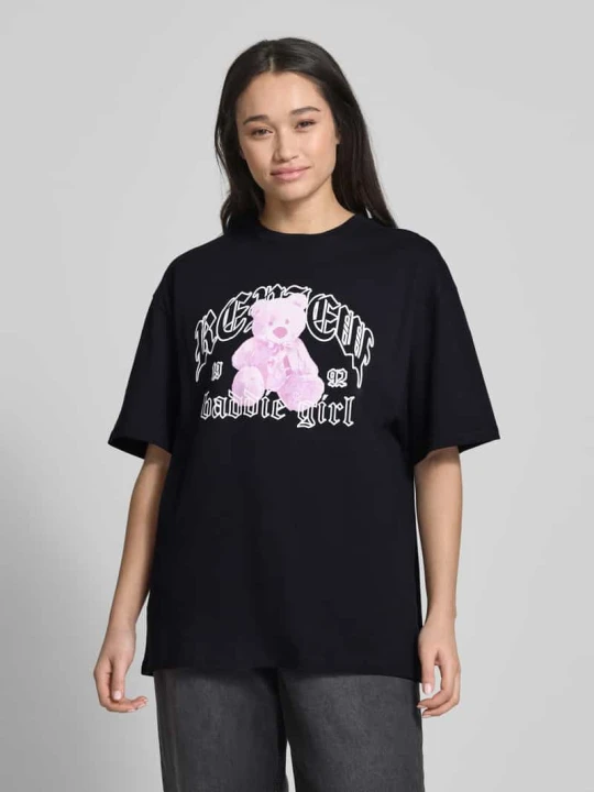 Zdjęcie produktu T-shirt o kroju oversized z nadrukiem z logo REVIEW Czarny