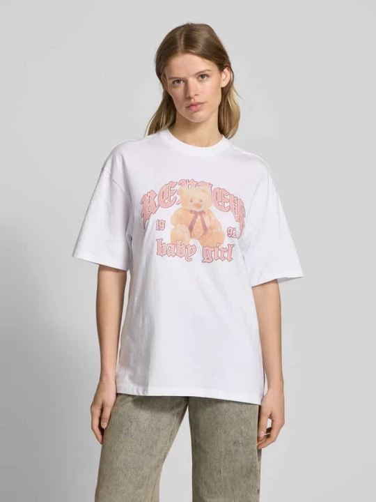 Zdjęcie produktu T-shirt o kroju oversized z nadrukiem z logo REVIEW Biały