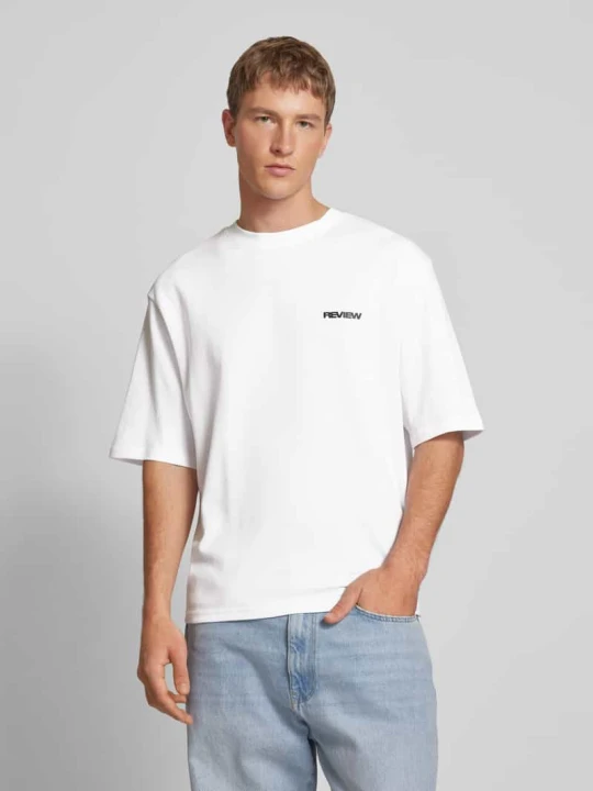 Zdjęcie produktu T-shirt o kroju oversized z nadrukiem z logo REVIEW Biały