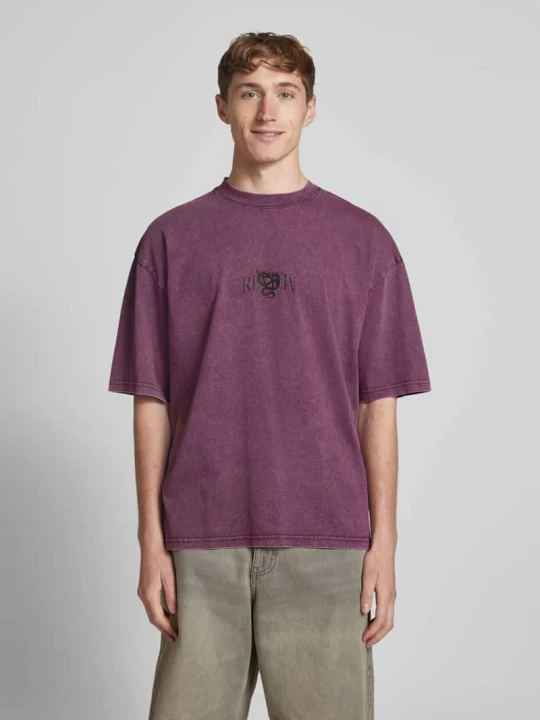 Zdjęcie produktu T-shirt o kroju oversized z okrągłym, prążkowanym dekoltem REVIEW Śliwkowy