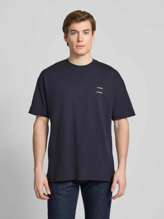 Zdjęcie produktu T-shirt o kroju oversized z prążkowanym, okrągłym dekoltem model ‘JOEL’ Samsøe Samsøe Granatowy