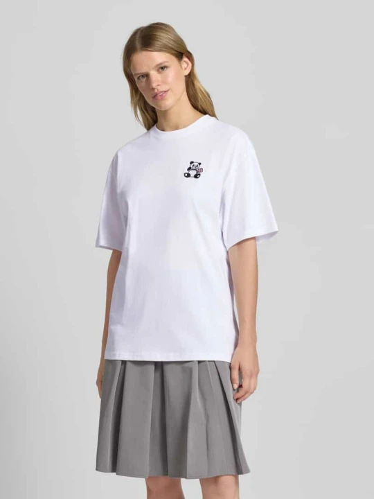 Zdjęcie produktu T-shirt o kroju oversized z wyhaftowanym motywem REVIEW Biały