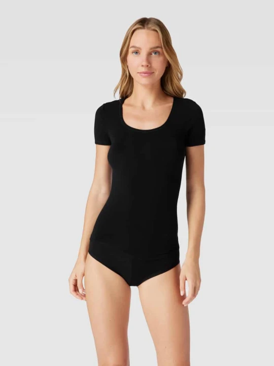 Zdjęcie produktu t-shirt o kroju slim fit z mieszanki wiskozy model 'Personal' Schiesser Czarny