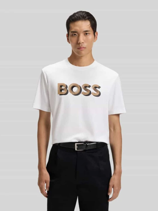 Zdjęcie produktu T-shirt o kroju regular fit z bawełny merceryzowanej model ‘THOMPSON 656’ Boss Biały