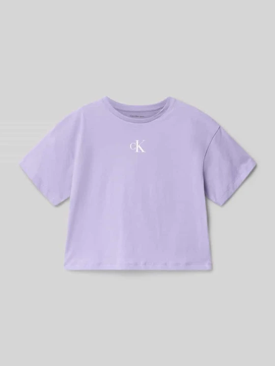 Zdjęcie produktu t-shirt o kroju regular fit z czystej bawełny Calvin Klein Jeans Lawendowy