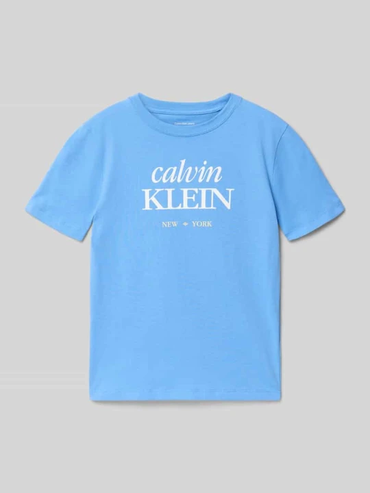 Zdjęcie produktu t-shirt o kroju regular fit z czystej bawełny Calvin Klein Jeans Błękitny
