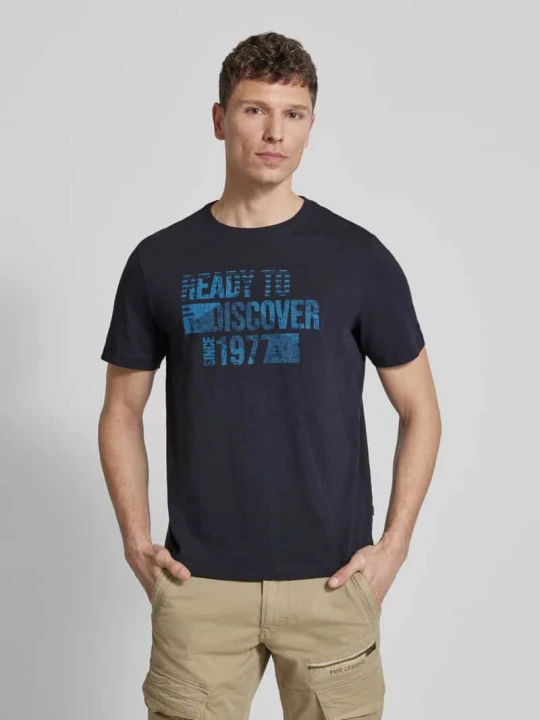 Zdjęcie produktu t-shirt o kroju regular fit z czystej bawełny Camel Active Granatowy