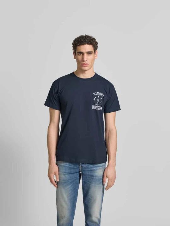 Zdjęcie produktu t-shirt o kroju regular fit z czystej bawełny Diesel Ciemnoniebieski