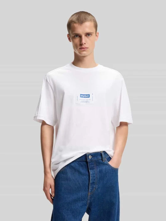 Zdjęcie produktu krój regular fit t-shirt z czystej bawełny model 'NURAZTI' Hugo Biały