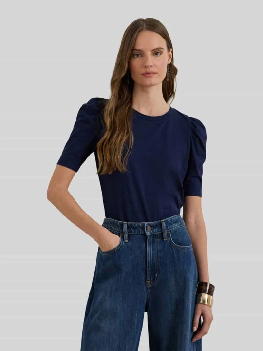 Zdjęcie produktu t-shirt o kroju regular fit z czystej bawełny Lauren Ralph Lauren Granatowy