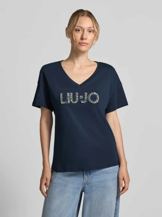 Zdjęcie produktu t-shirt o kroju regular fit z czystej bawełny Liu Jo Ciemnoniebieski