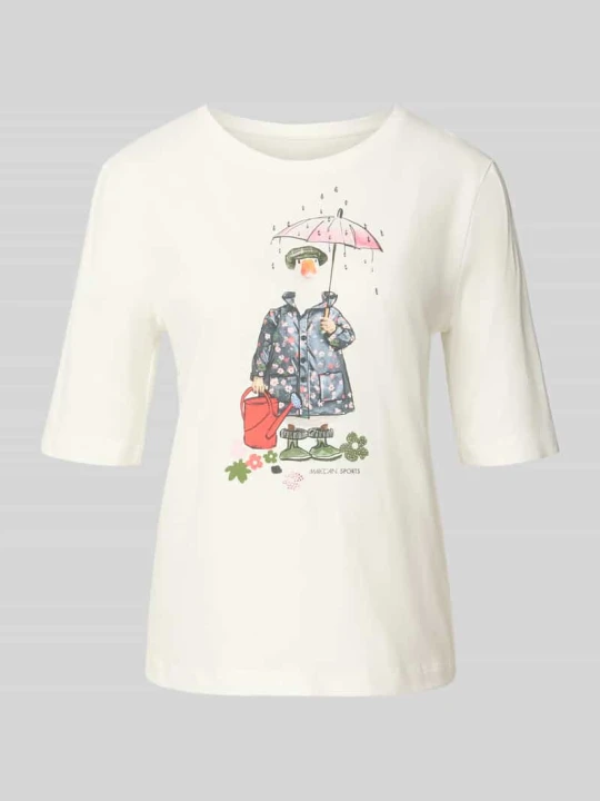 Zdjęcie produktu t-shirt o kroju regular fit z czystej bawełny Marc Cain Biały