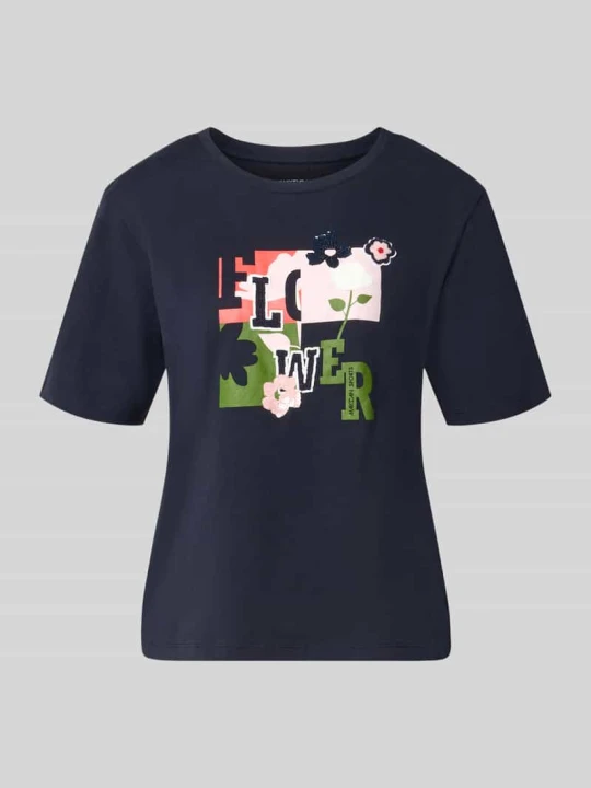 Zdjęcie produktu t-shirt o kroju regular fit z czystej bawełny Marc Cain Granatowy