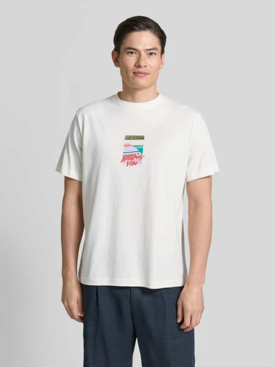 Zdjęcie produktu t-shirt o kroju regular fit z czystej bawełny model 'ASPEN' Selected Homme Złamany biały