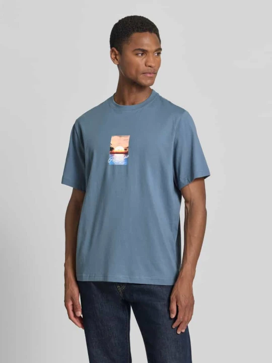 Zdjęcie produktu t-shirt o kroju regular fit z czystej bawełny model 'ASPEN' Selected Homme Błękitny