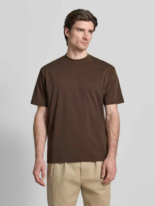 Zdjęcie produktu T-shirt o kroju regular fit z czystej bawełny model „Baine” Woodbird Średniobrązowy