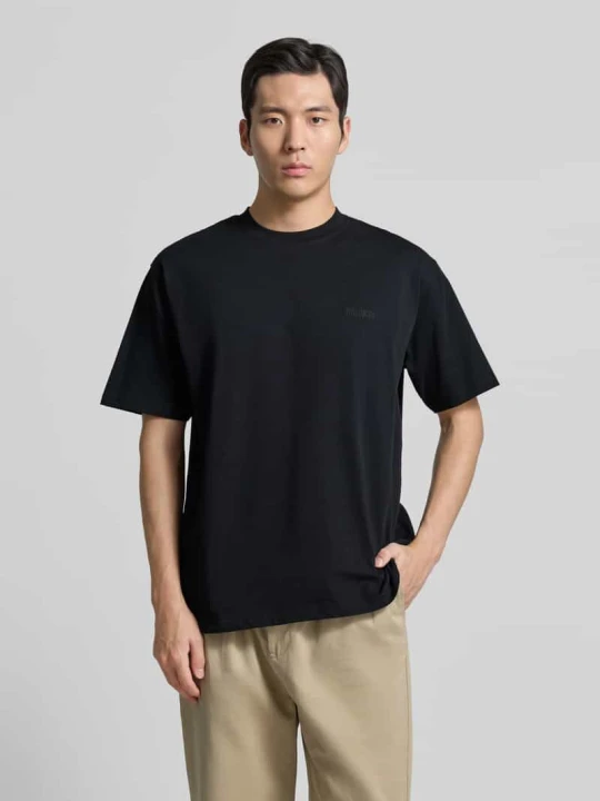 Zdjęcie produktu T-shirt o kroju regular fit z czystej bawełny model „Baine” Woodbird Czarny