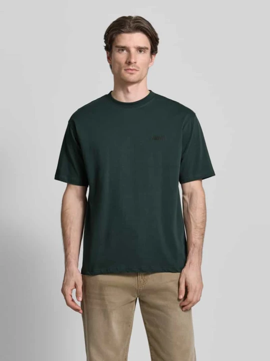 Zdjęcie produktu T-shirt o kroju regular fit z czystej bawełny model „Baine” Woodbird Ciemnozielony
