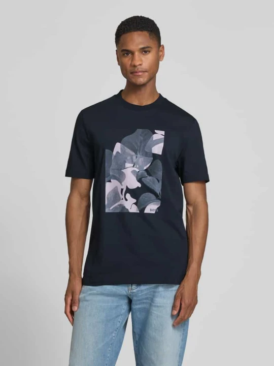 Zdjęcie produktu T-shirt o kroju regular fit z czystej bawełny model 'C-THOMPSON 239' Boss Granatowy