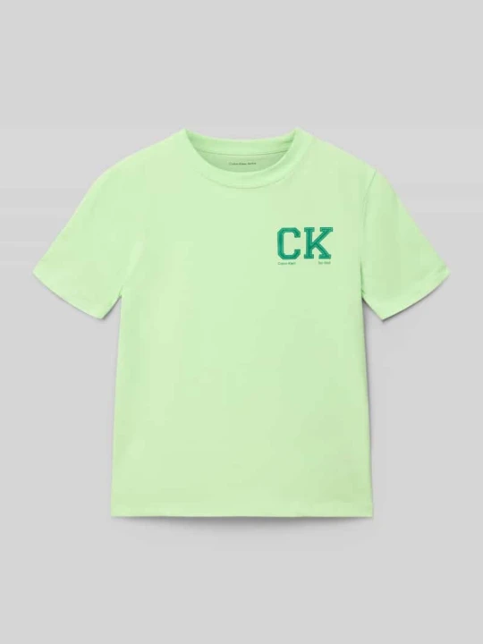 Zdjęcie produktu t-shirt o kroju regular fit z czystej bawełny model 'CHEST' Calvin Klein Jeans Jasnozielony