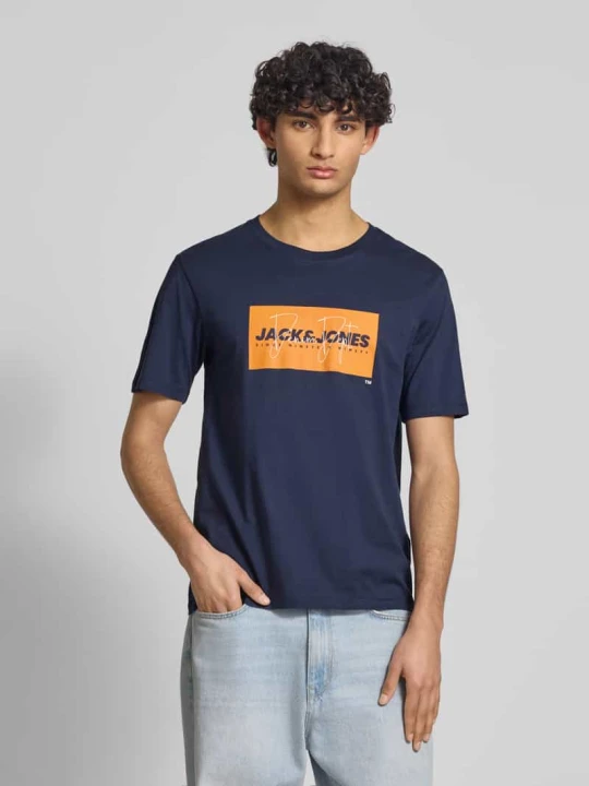 Zdjęcie produktu t-shirt o kroju regular fit z czystej bawełny model 'COLE' Jack&Jones Granatowy