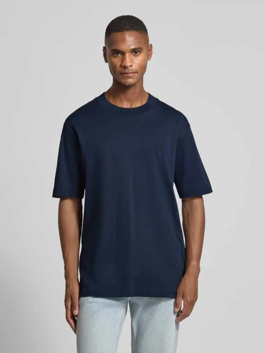 Zdjęcie produktu T-shirt o kroju regular fit z czystej bawełny model ‘COLMAN’ Selected Granatowy