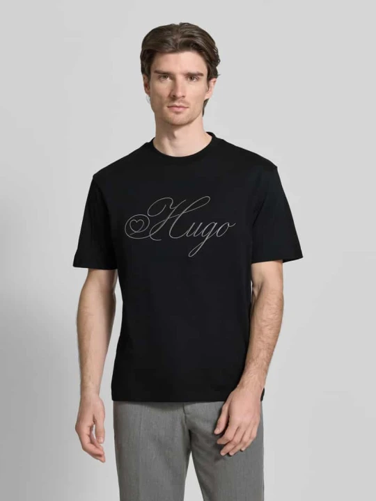 Zdjęcie produktu T-shirt o kroju regular fit z czystej bawełny model „DALENT” Hugo Czarny