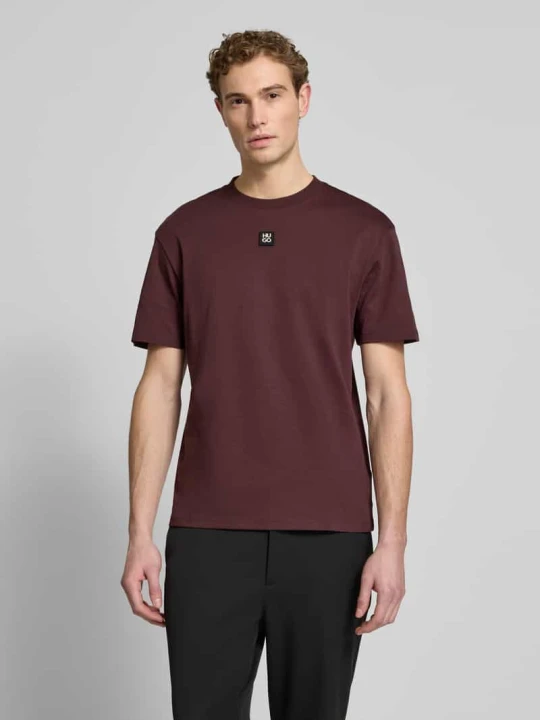 Zdjęcie produktu T-shirt o kroju regular fit z czystej bawełny model „DALILE” Hugo Bordowy