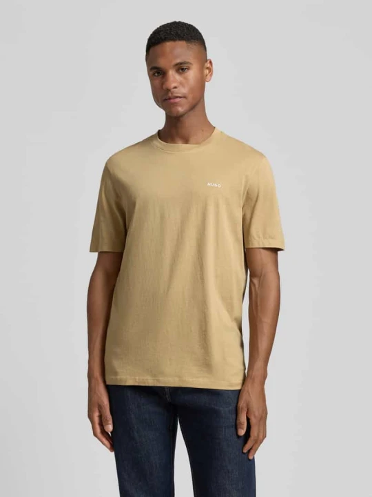 Zdjęcie produktu T-shirt o kroju regular fit z czystej bawełny model 'DERO222' Hugo Beżowy