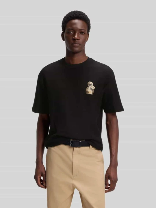 Zdjęcie produktu t-shirt o kroju regular fit z czystej bawełny model 'Detzi' Hugo Czarny